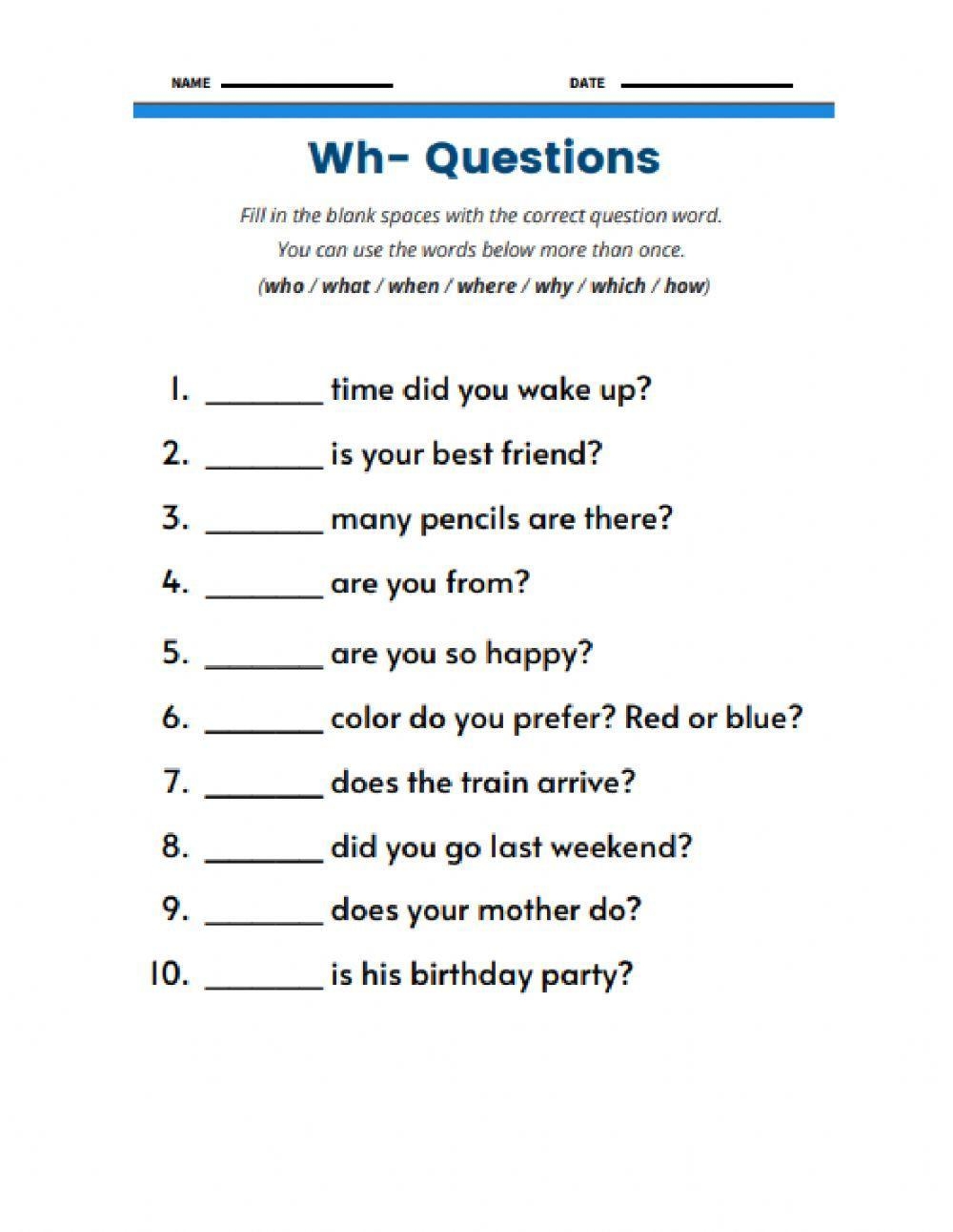 Wh Questions Worksheets ESL Worksheets Worksheets Library 