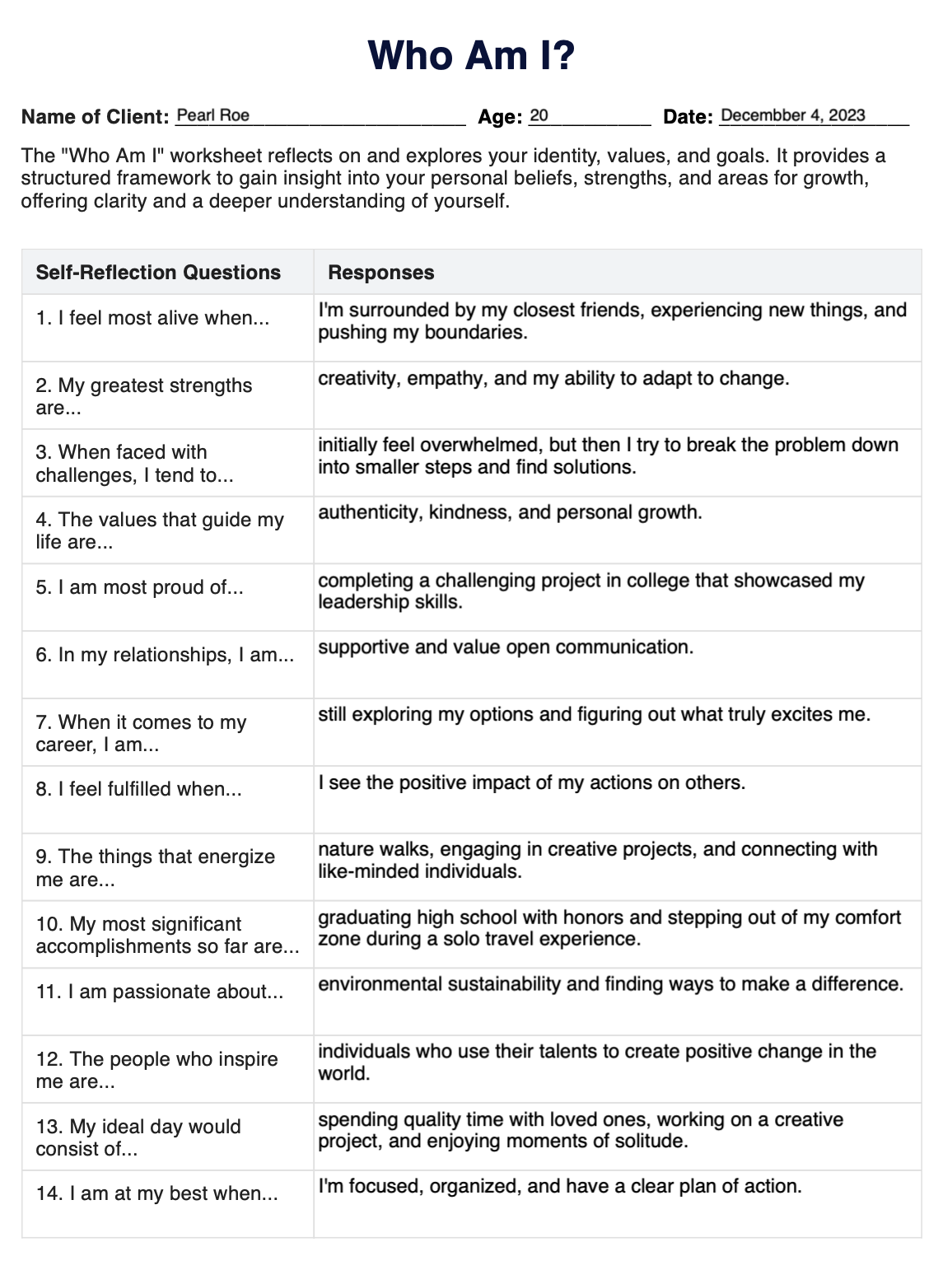 Who Am I Worksheet Example Free PDF Download Worksheets Library