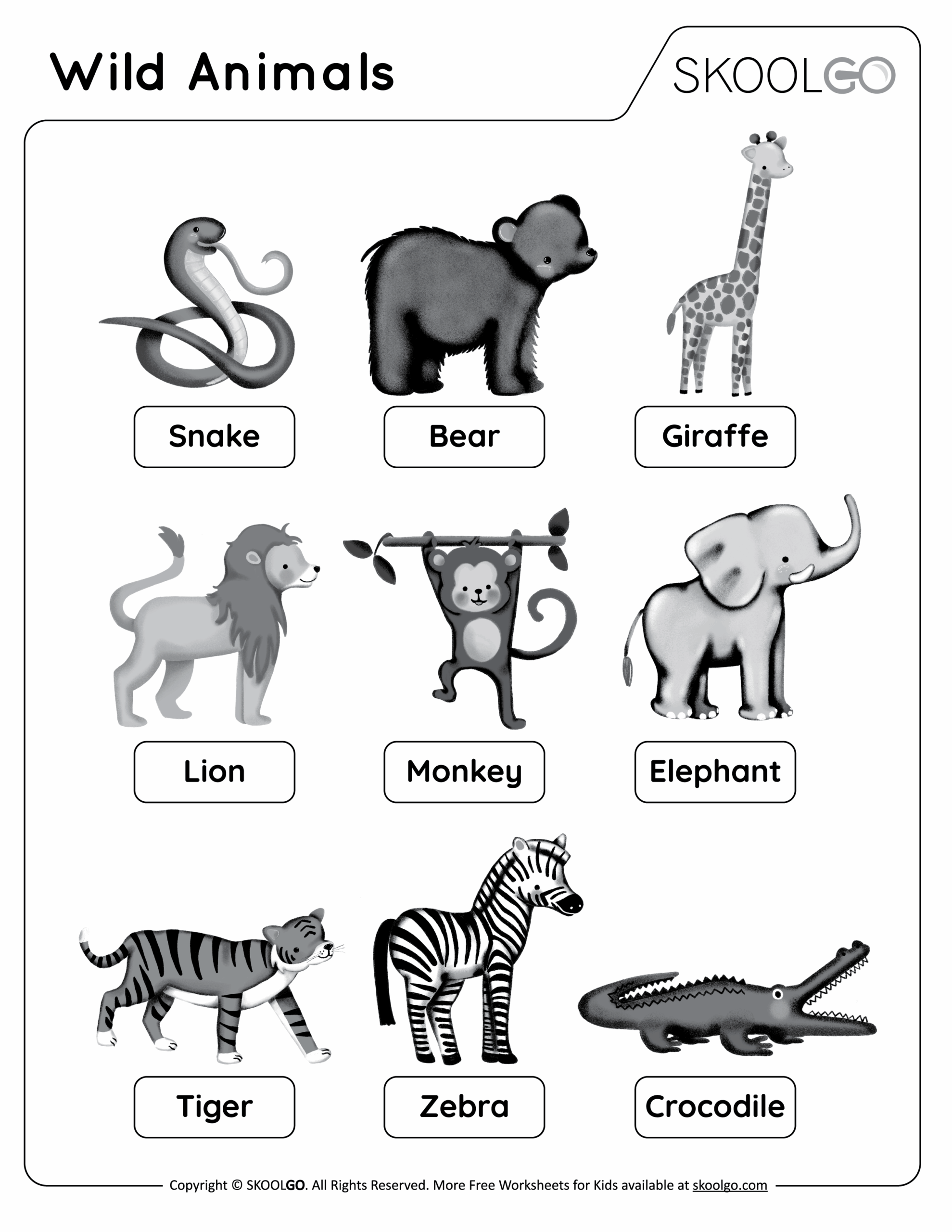 free printable animals worksheet for kids