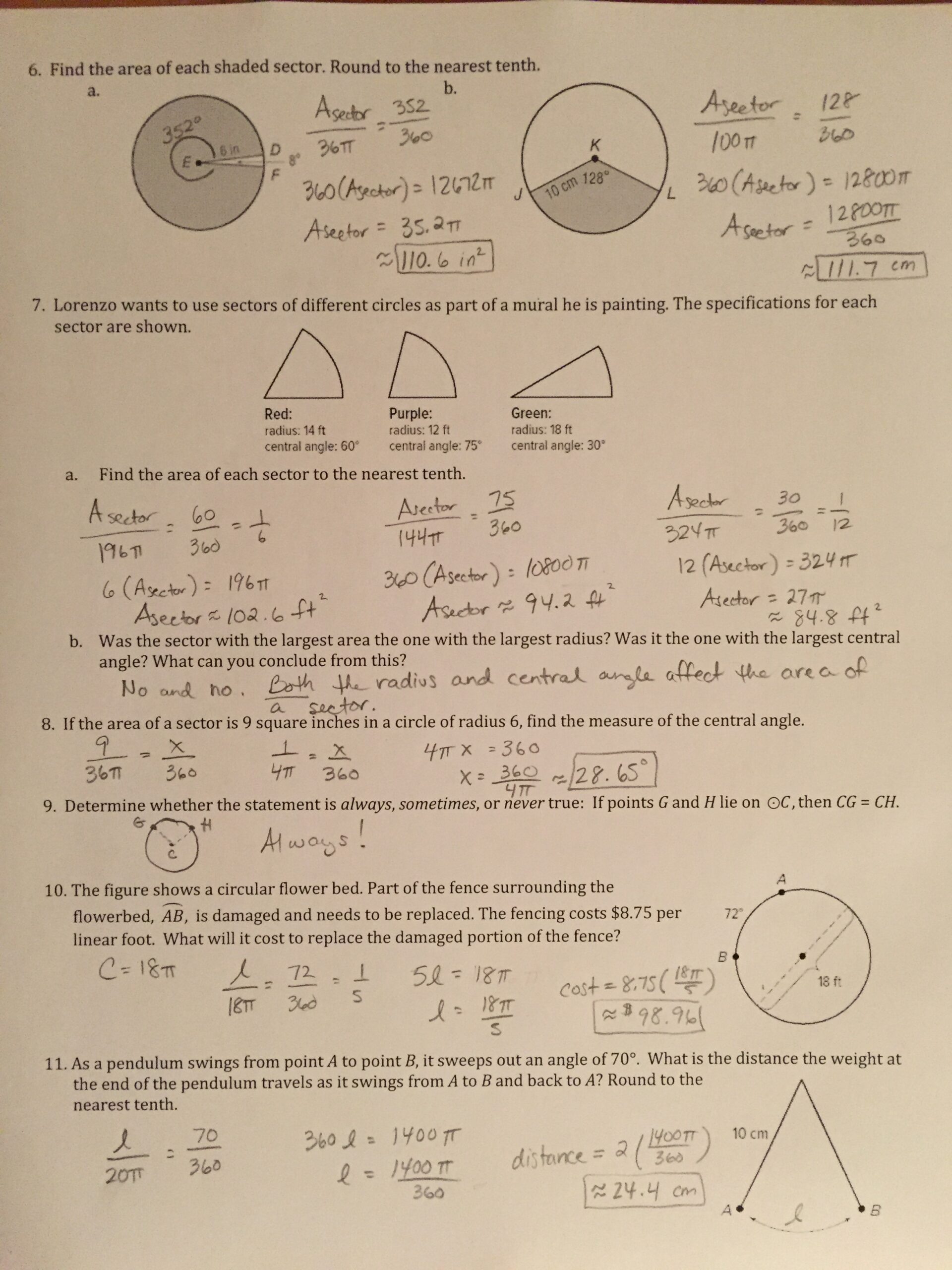Worksheet Arc Length And Sector Area Worksheet Answers Db excel