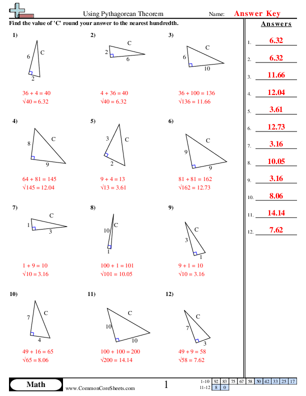 Worksheet Pythagorean Theorem And Its Converse Geometry Printable 