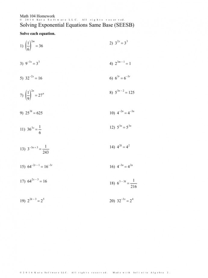 solving exponential equations worksheet
