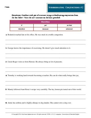 Worksheets On Conjunctions For Grade 5 Conjunction Worksheets