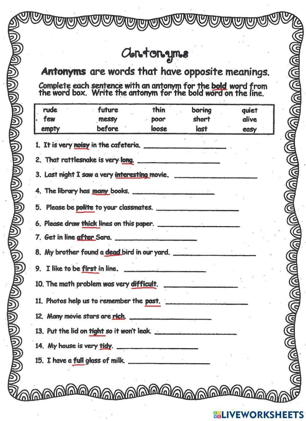 Antonym Worksheet By Rachel Rosen Worksheets Library Worksheets Library