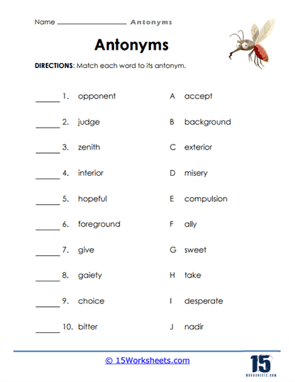 Antonym Worksheets For Kids 10 Worksheets Library