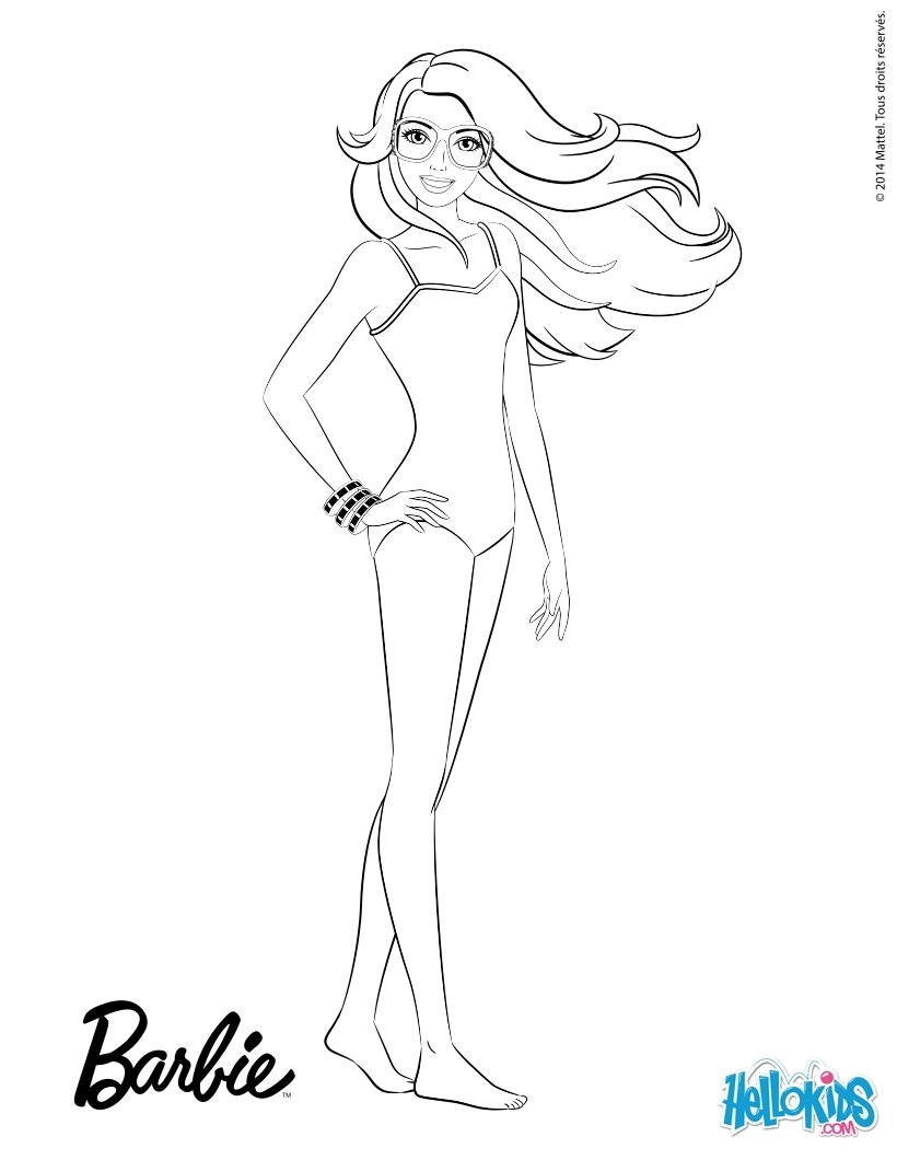 Barbies Bathing Suit Coloring Pages Hellokids