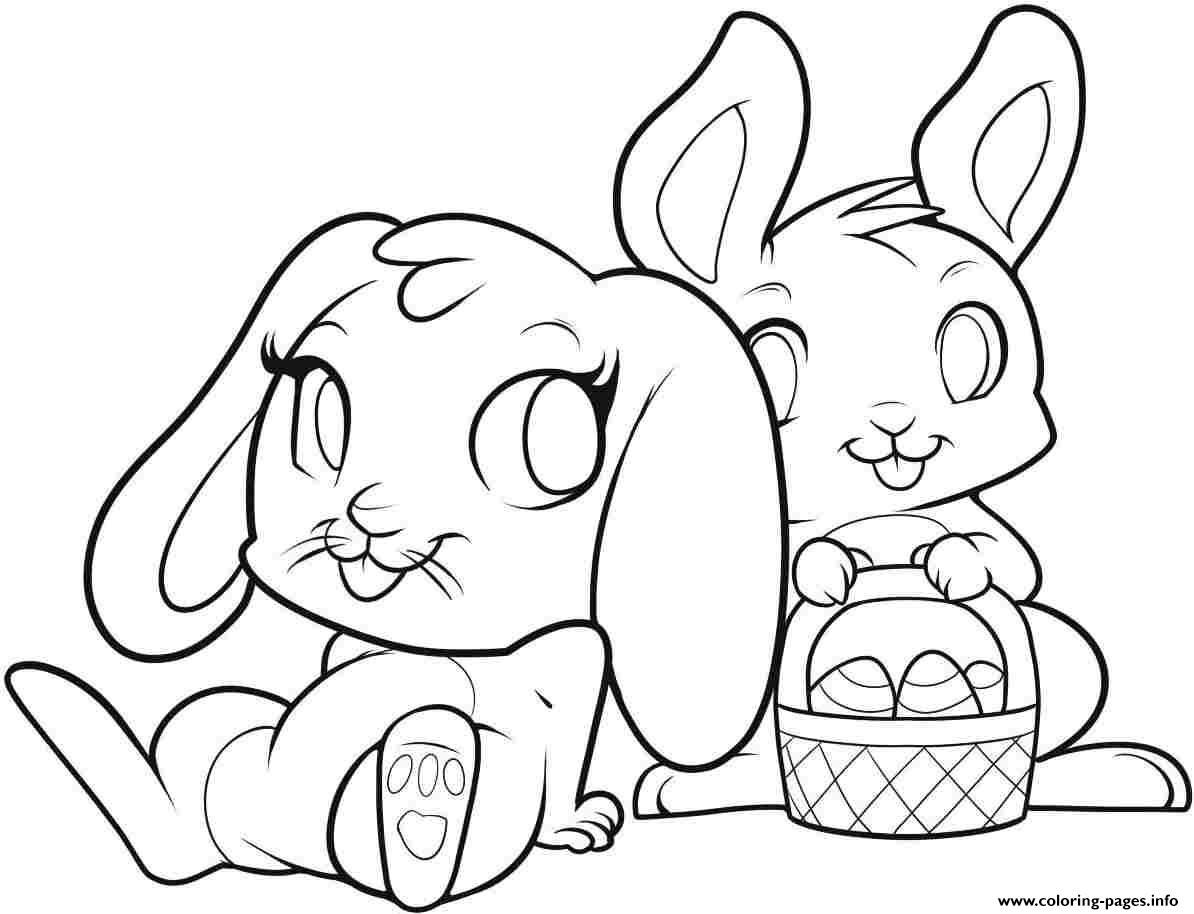 Cute Rabbits For Easter Coloring Page Printable