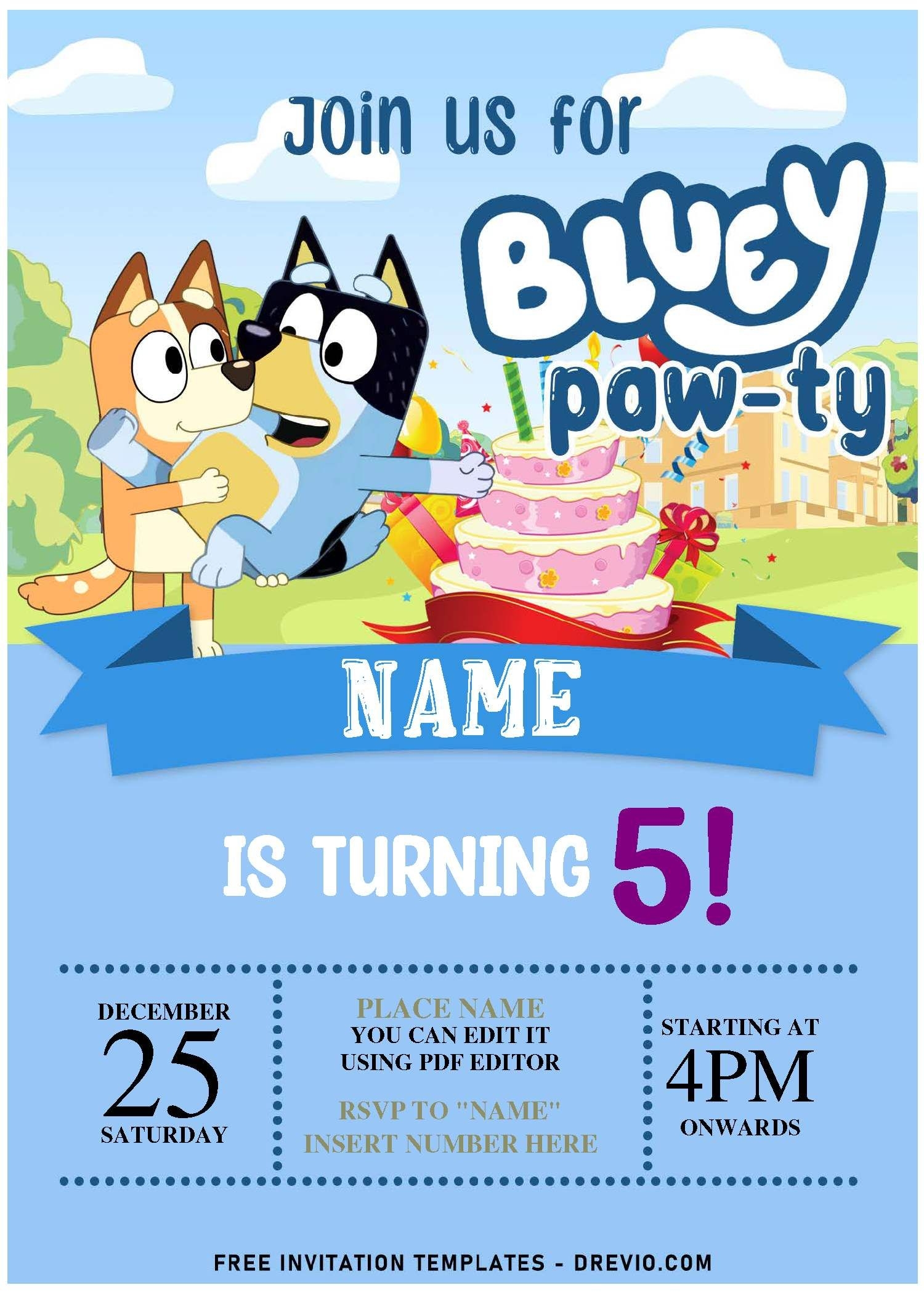 free printable template printable bluey birthday invitation