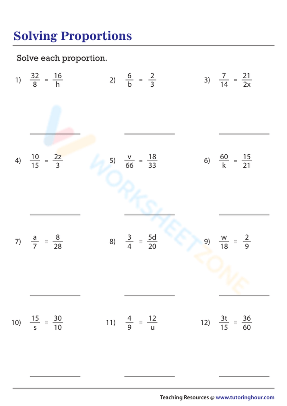 Grade 6 Math Worksheet Solving Proportions K5 Learning Worksheets 