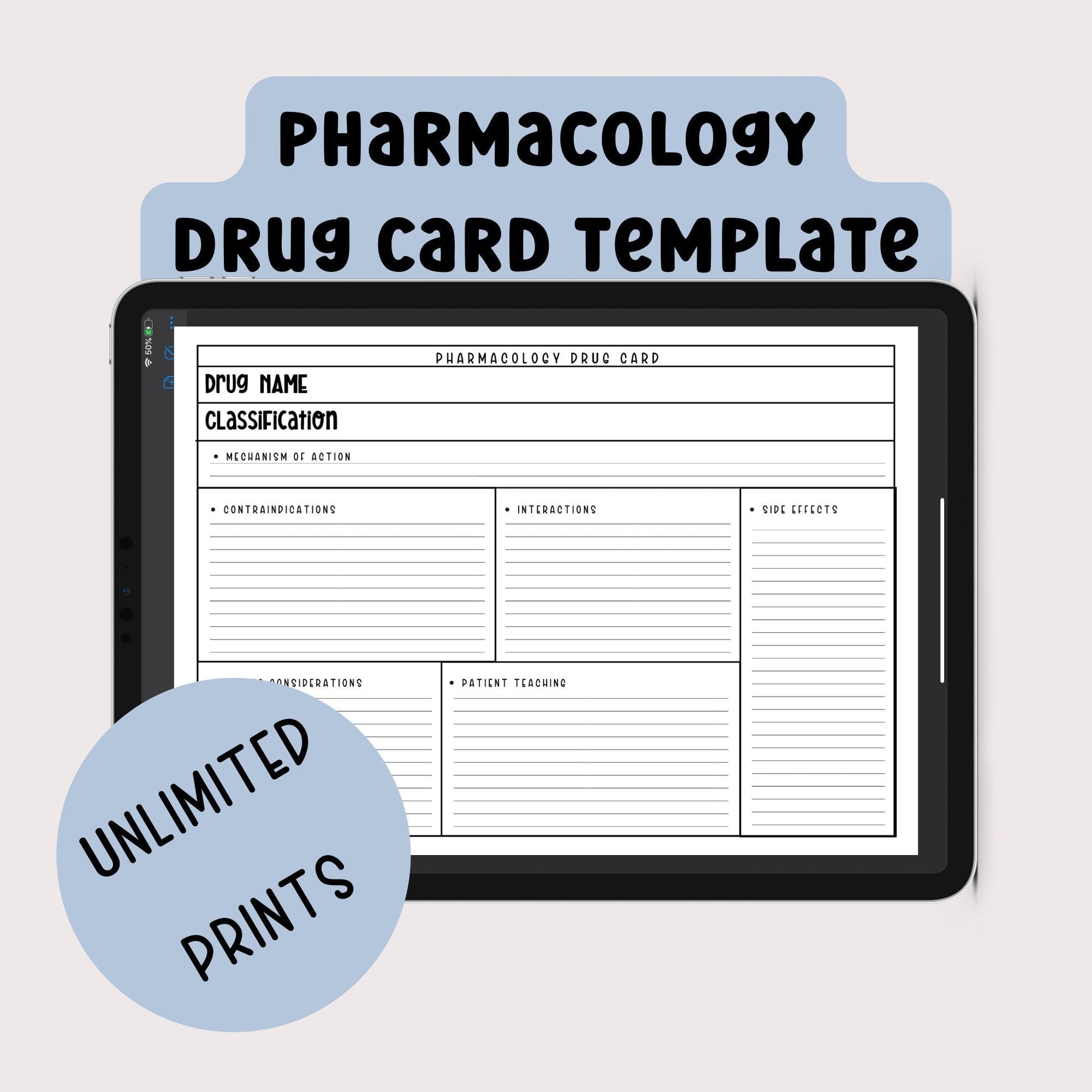 free printable pharmacology drug card template