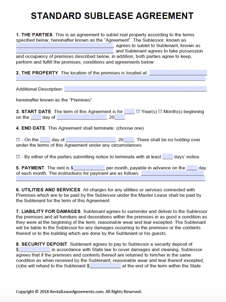 Printable Rental Lease Agreements Room Surf