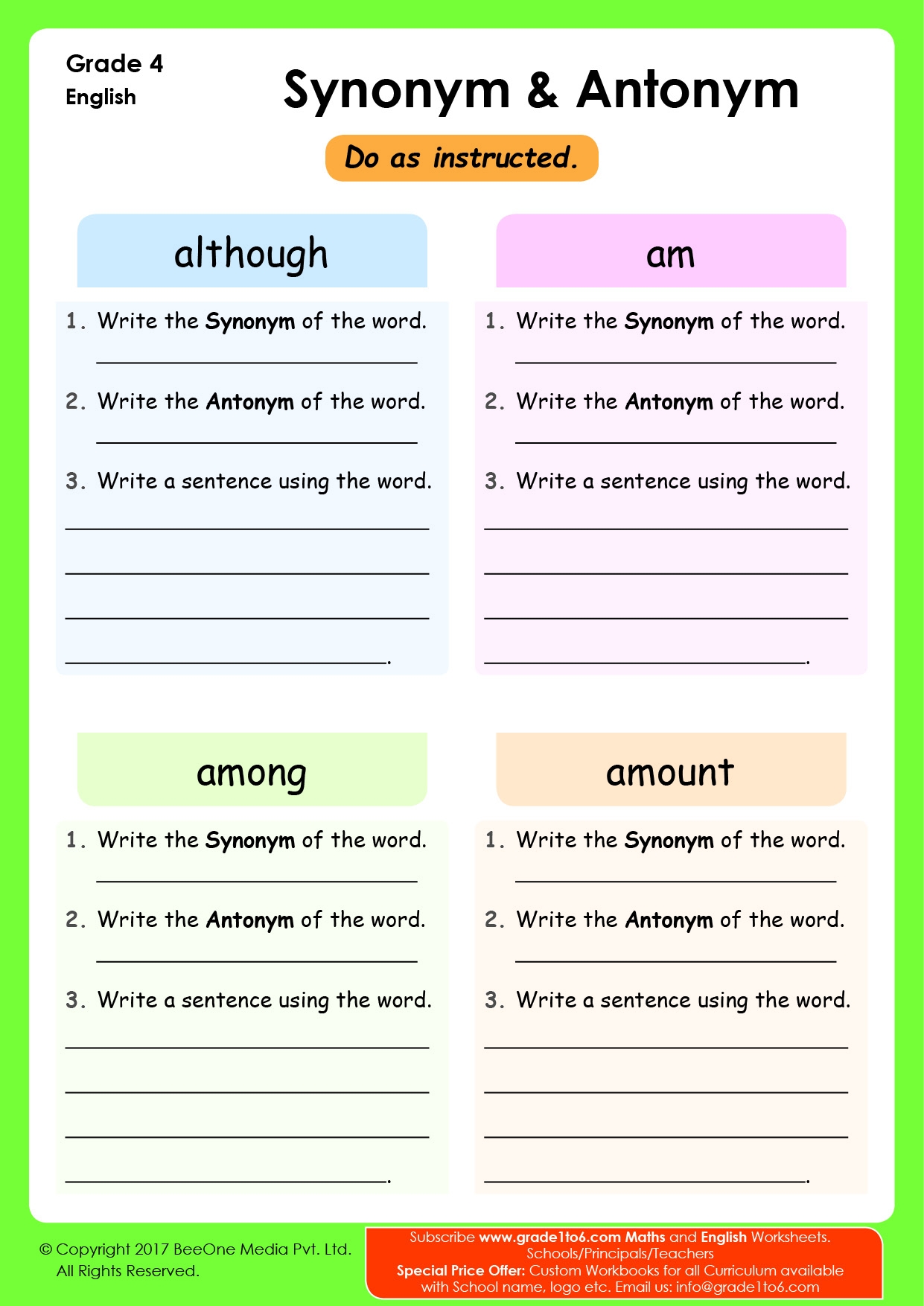 antonym worksheets