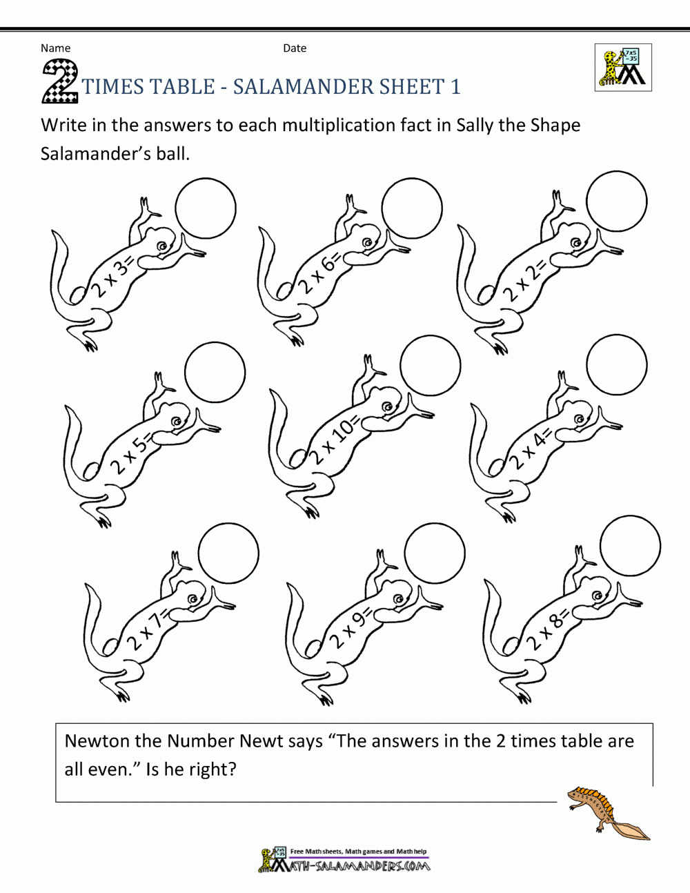 2 Times Table Worksheet Page