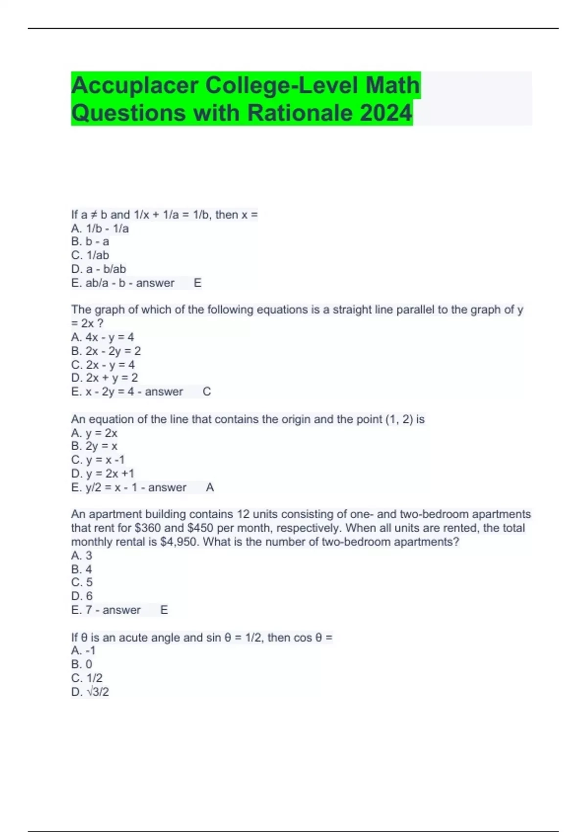 accuplacer practice math test