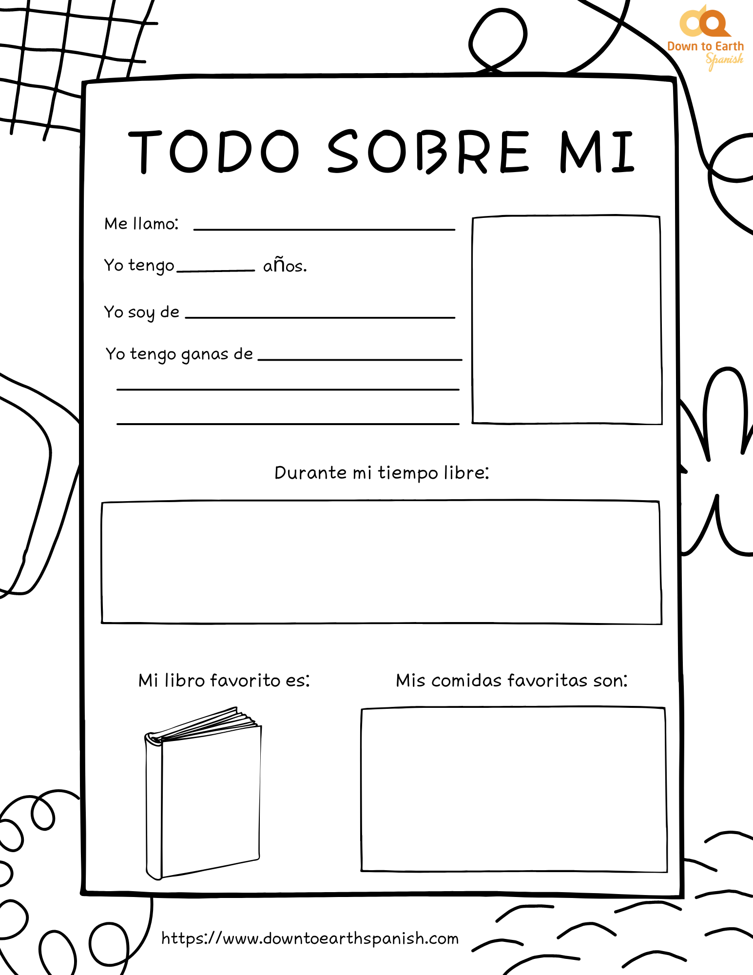 All About Me Spanish Worksheet