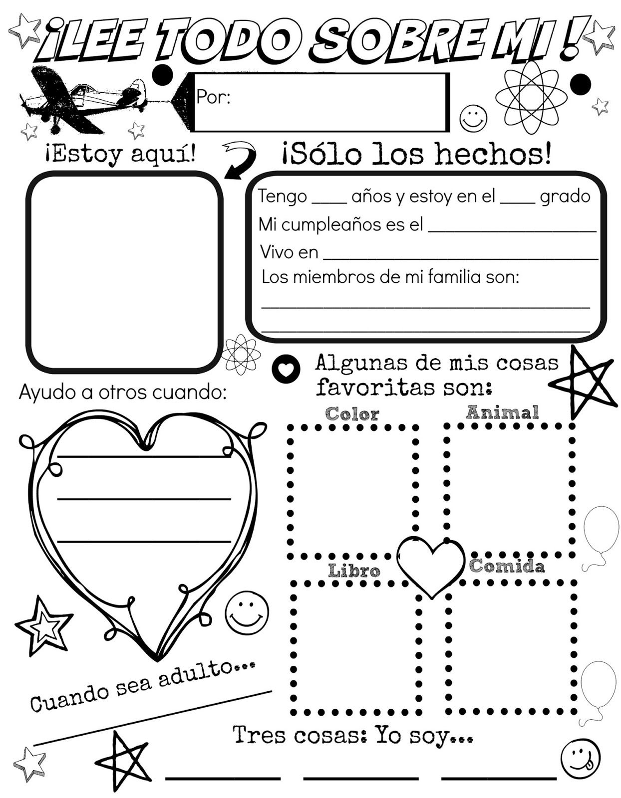 All About Me Worksheet In Spanish Printable Art Activities