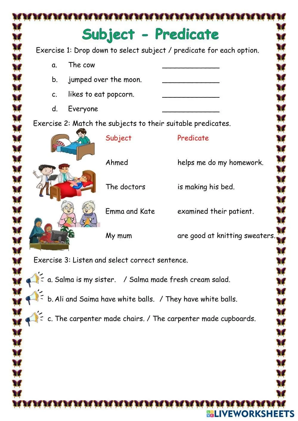Compound Subject Predicate Worksheet Printable Art Activities