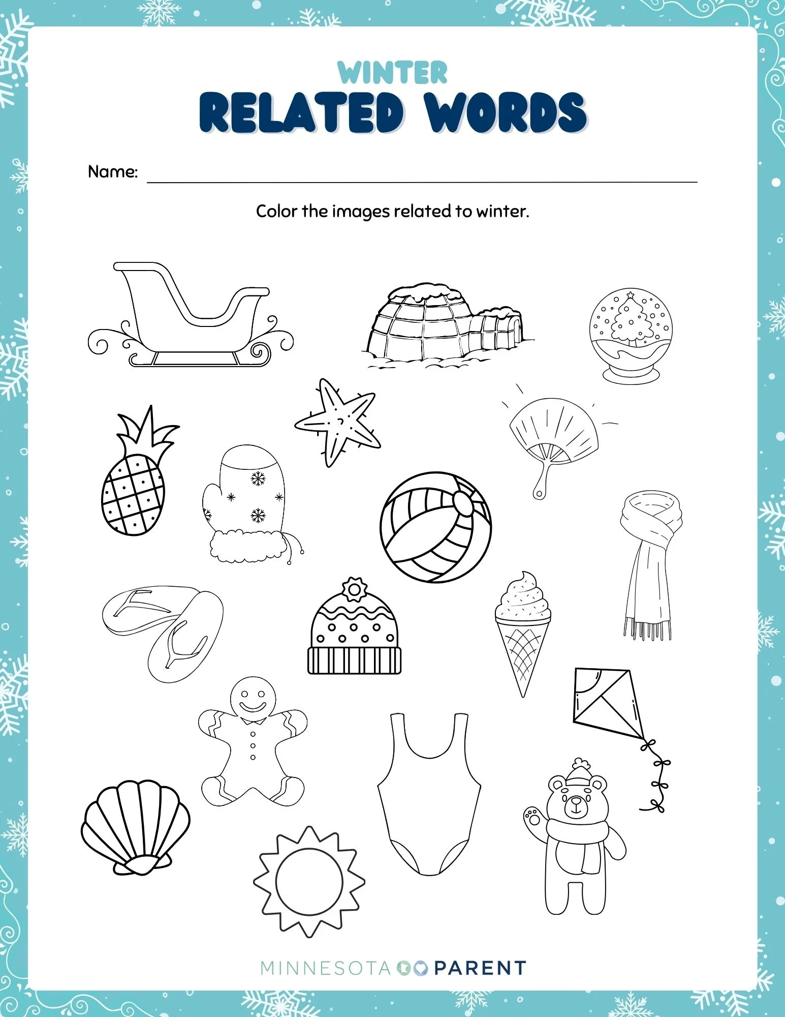 winter worksheets for kindergarten pdf