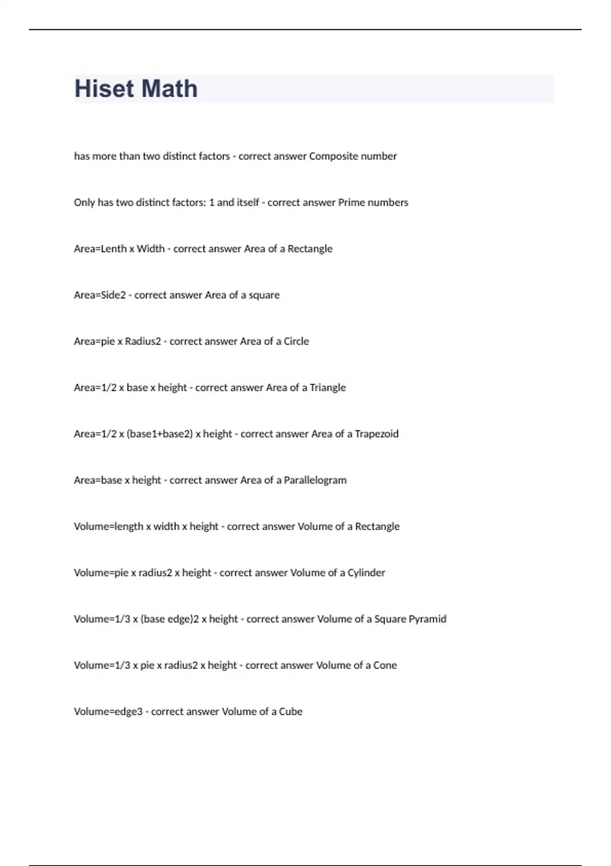Hiset Math Questions N Answers Graded A 2023 HiSET Stuvia US