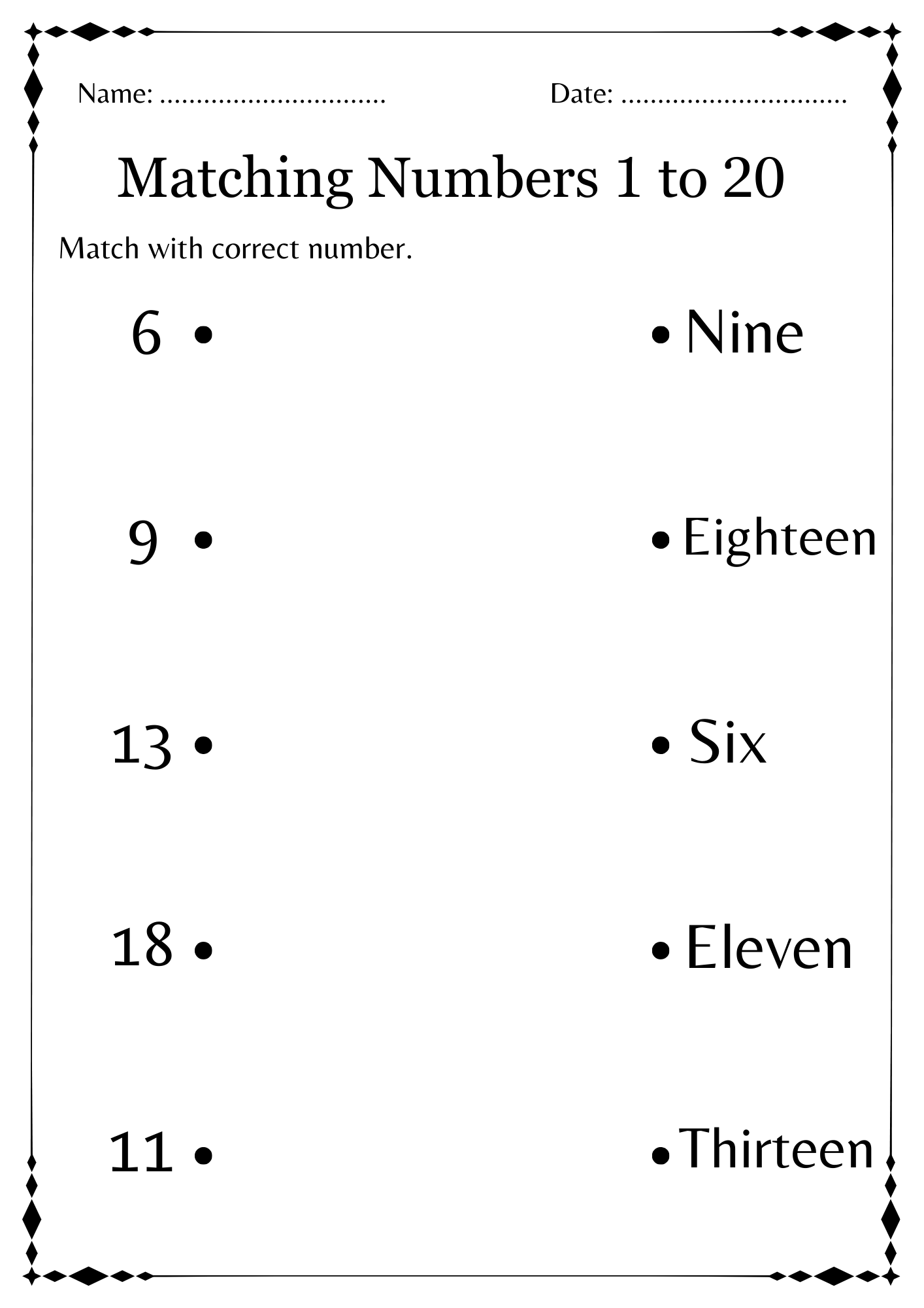 Kindergarten Count And Match Worksheets 1 20 Matching Numbers To 20 Made By Teachers