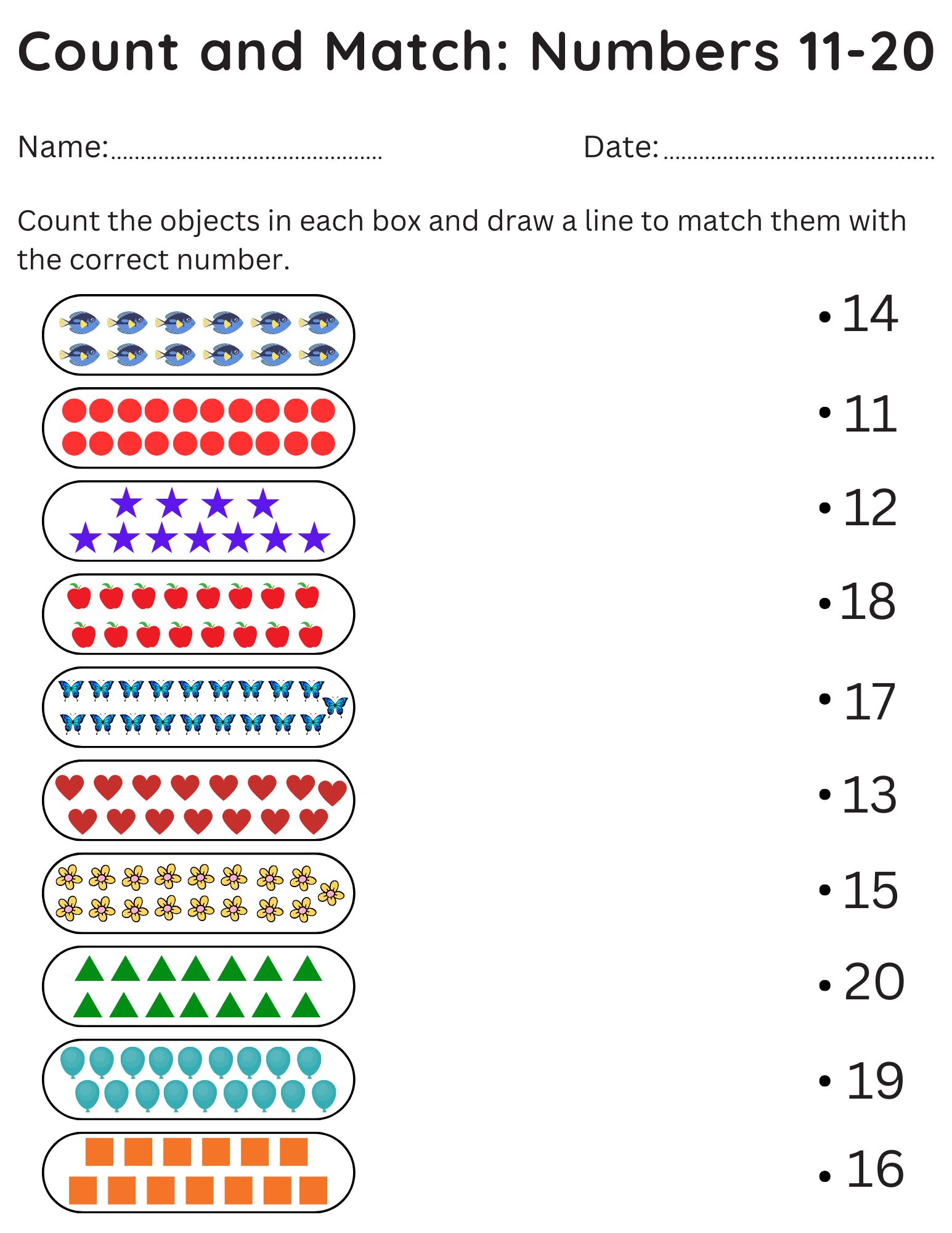 count to 20 worksheets