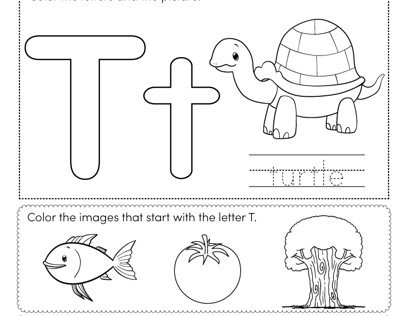 Letter T Coloring Worksheet Free Printable PDF
