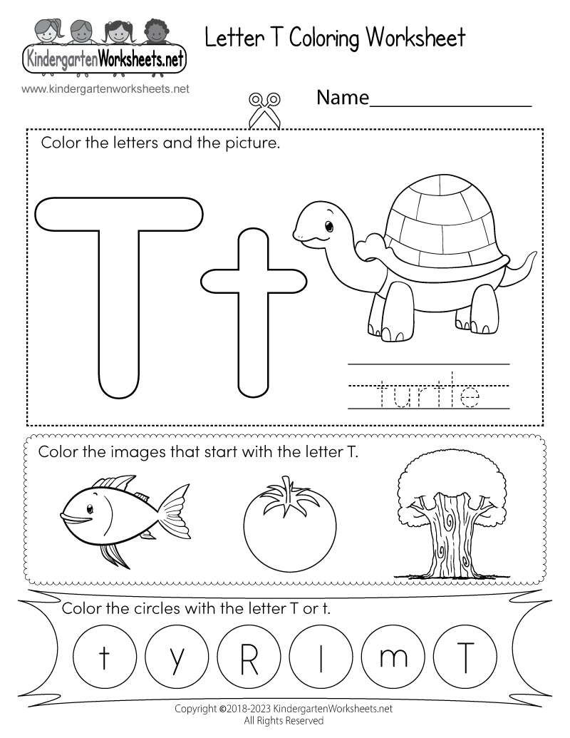 Letter T Coloring Worksheet Free Printable PDF