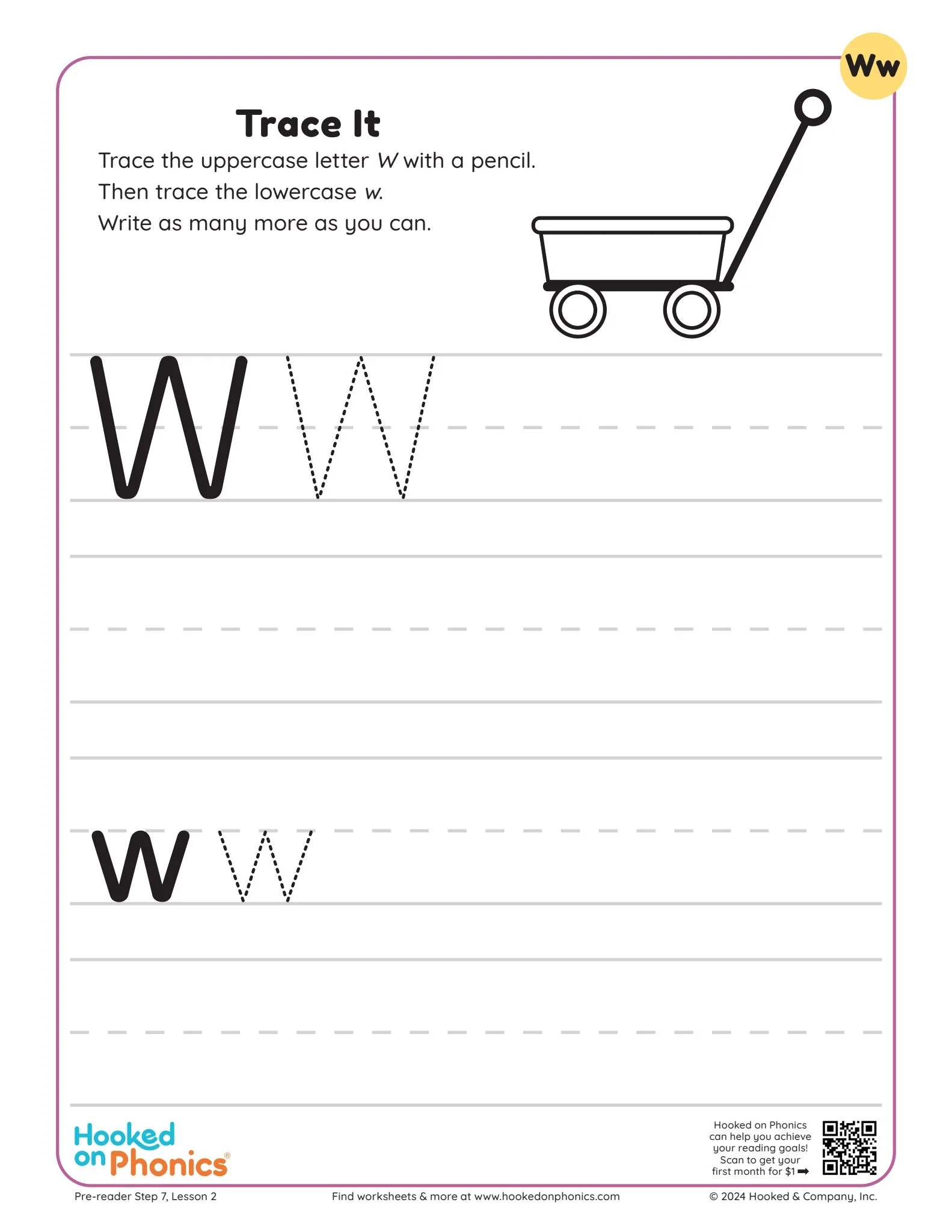 Letter W Trace It Worksheet Hooked On Phonics