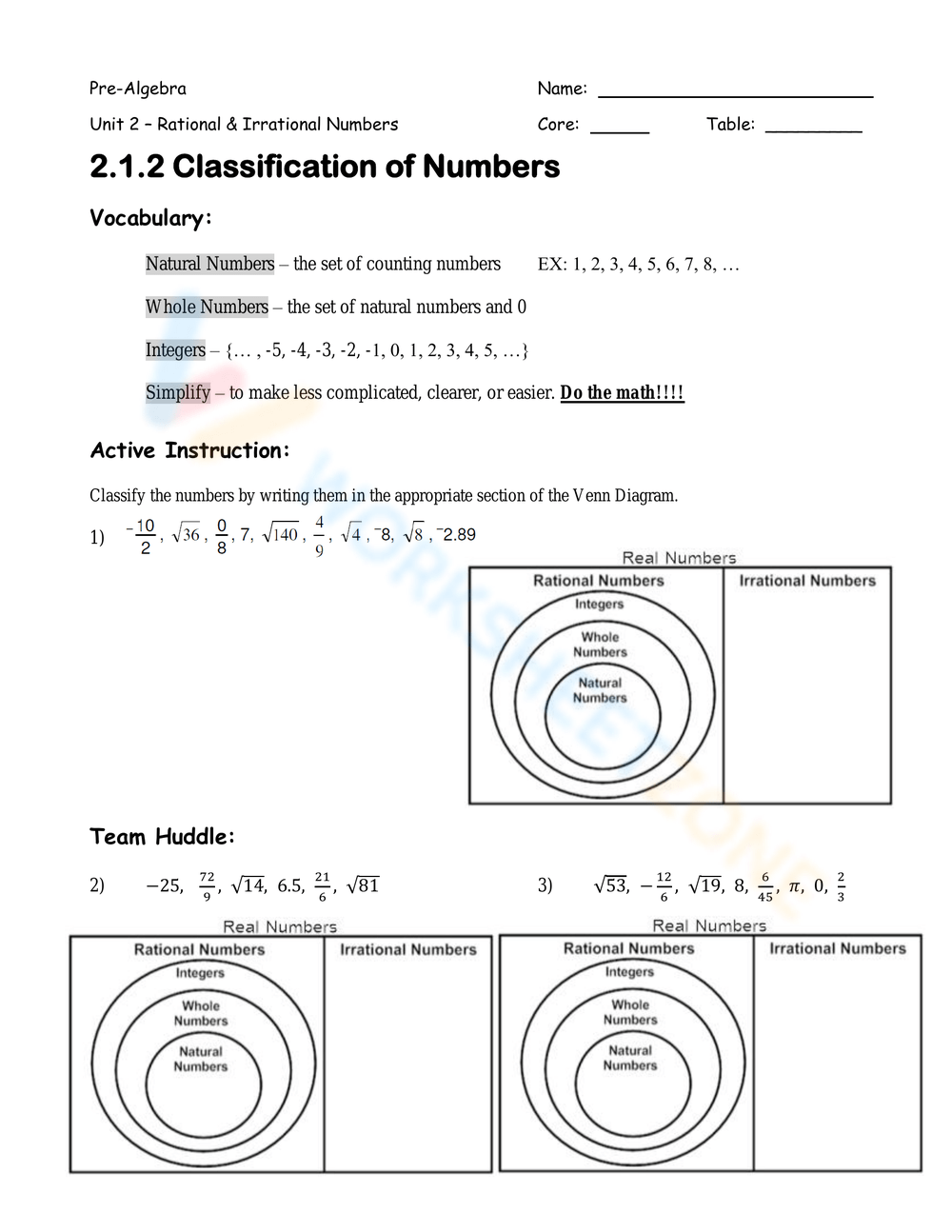 number classification worksheet