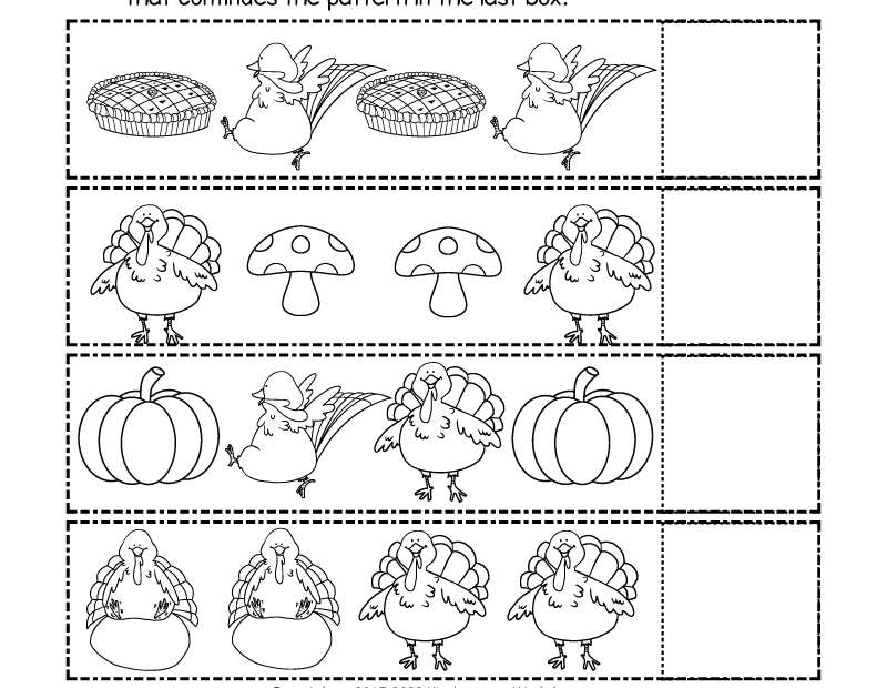 Thanksgiving Patterns Worksheet Free Printable PDF